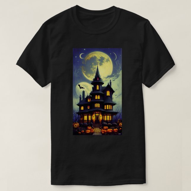 Camiseta de Halloween da Casa Assombrada (Frente do Design)