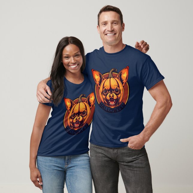Camiseta de Halloween de Abóbora com Rosto de Chih (Unissex)