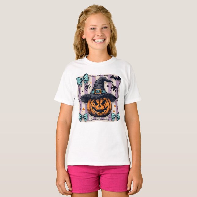 Camiseta de Halloween de Abóbora Personalizada com (Frente Completa)