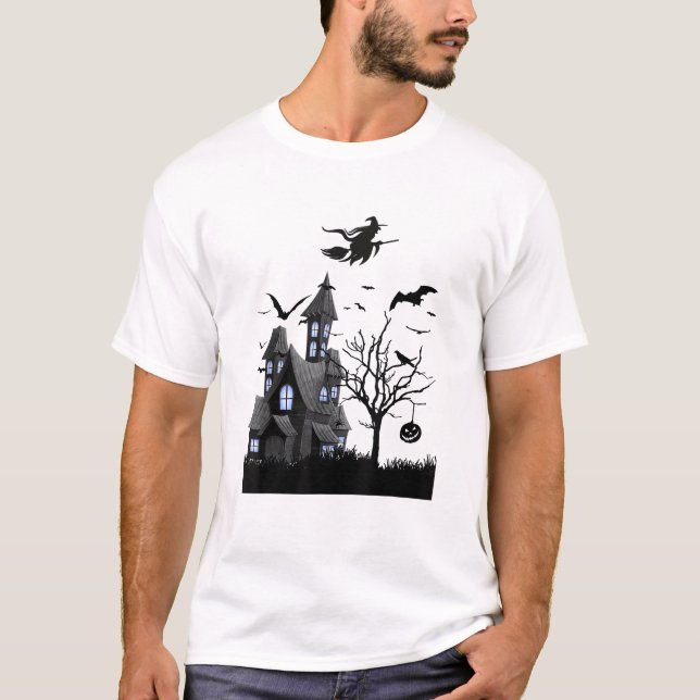 Camiseta de Halloween de Casa Assombrada Morcegos  (Frente)