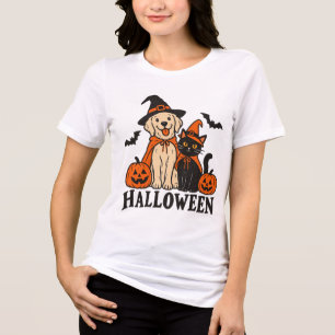 Camiseta de Halloween de Gato e Cachorro Fantasma