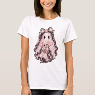Camiseta de Halloween Fantasma Aranha Rosa Fofa