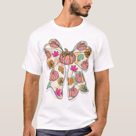 Camiseta de Halloween Floral com Arco de Abóbora d