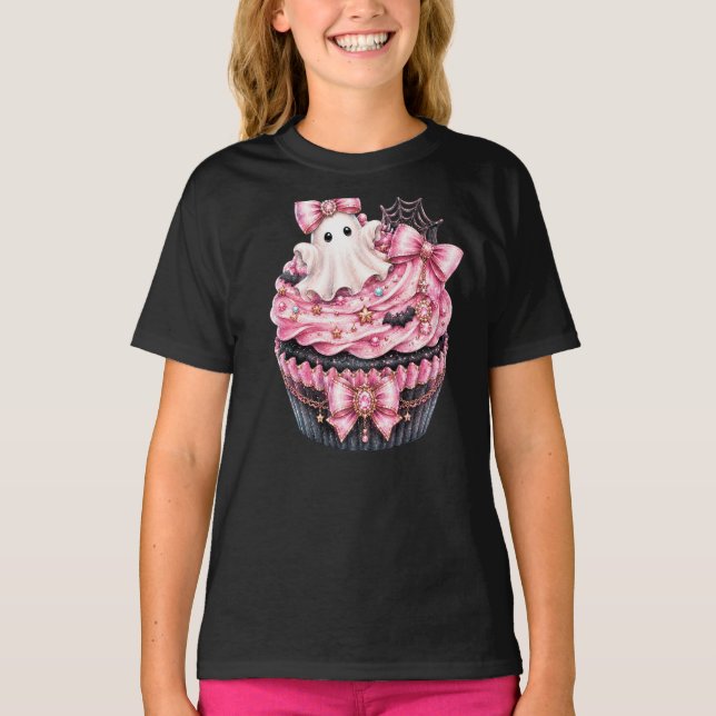 Camiseta de Halloween Fofa “Cupcake Fantasma” (Frente)