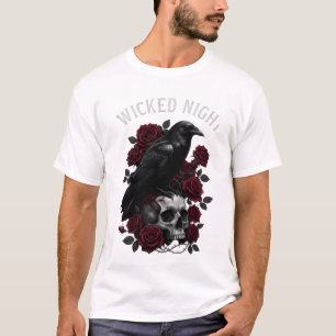 Camiseta de Halloween Gótica Corvo Noturno & Cavei