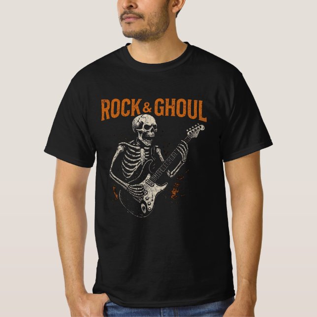 Camiseta de Halloween Rock & Ghoul - Guitarra Skel (Frente)