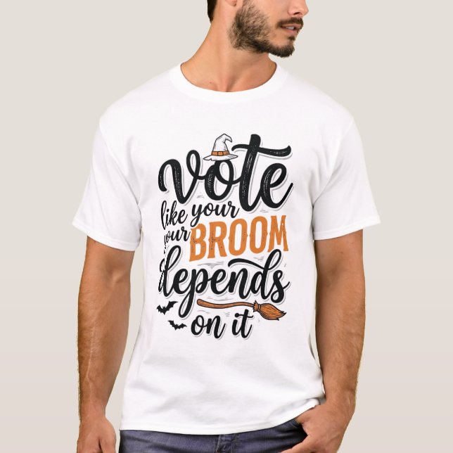 Camiseta de Halloween Vote Como Se Sua Vassoura De (Frente)
