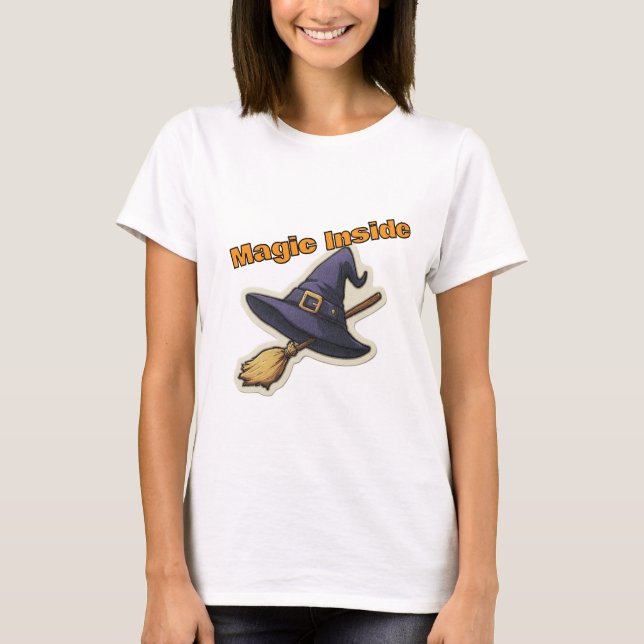 Camiseta de Hat Halloween de bruxa Dentro mágica (Frente)