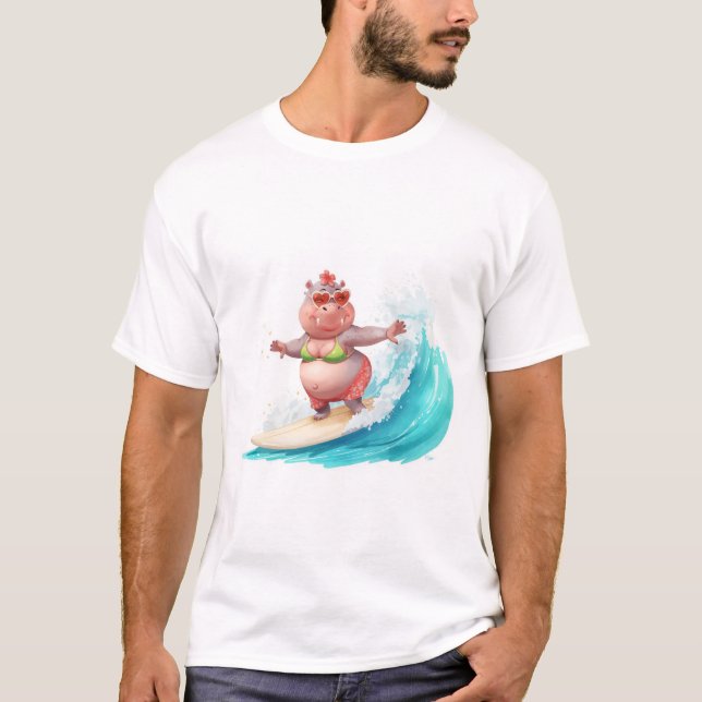 Camiseta de Hipopótamo de Biquíni de Natal Surfand (Frente)