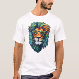 Camiseta de Homem Editável Branca - Leão