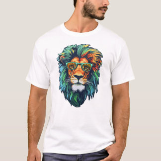 Camiseta de Homem Editável Branca - Leão