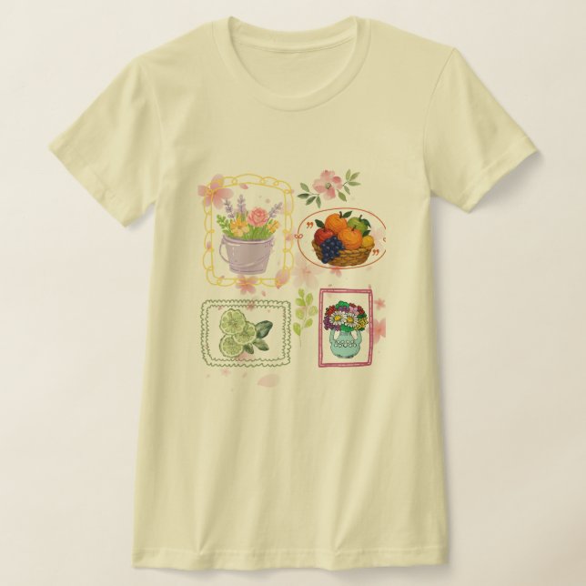 Camiseta de Ilustração de Frutas Florais |  (Postura )