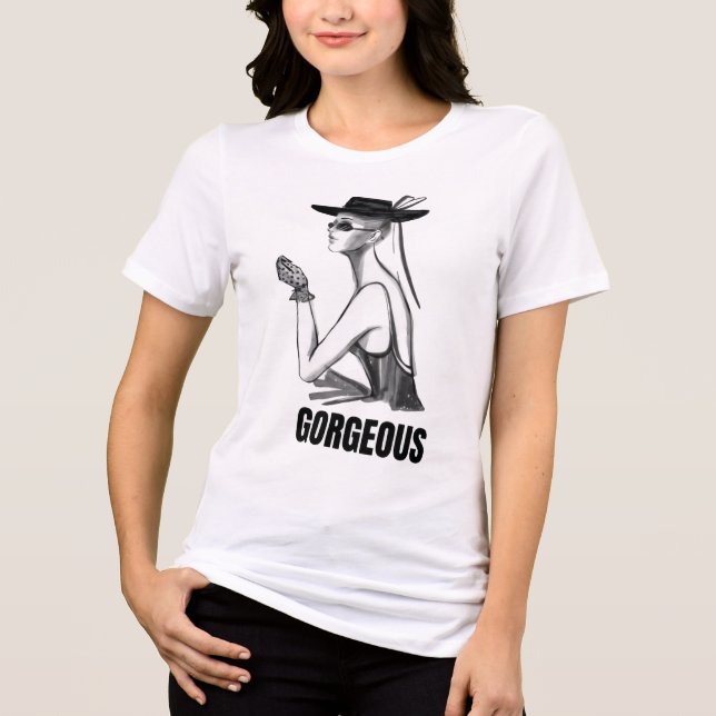 Camiseta de Ilustração de Moda Preta e Branca Eleg (Frente)