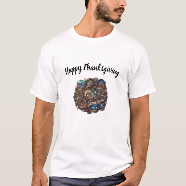 Camiseta de impressão dupla Steampunk Feliz Dia de (Frente)