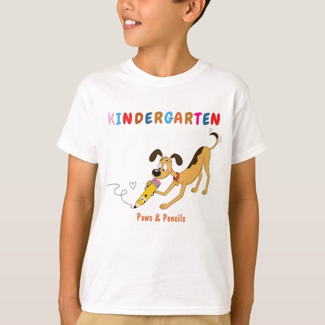 Camiseta de Jardim de Infância Cachorro & Lápis (Frente)