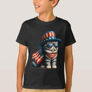 Camiseta De Julho Cat American Flag Cat Lover Meowica Indep