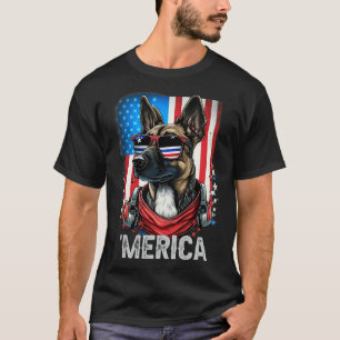 Camiseta De Julho, Patriótico Cão Malinois Belga Merica
