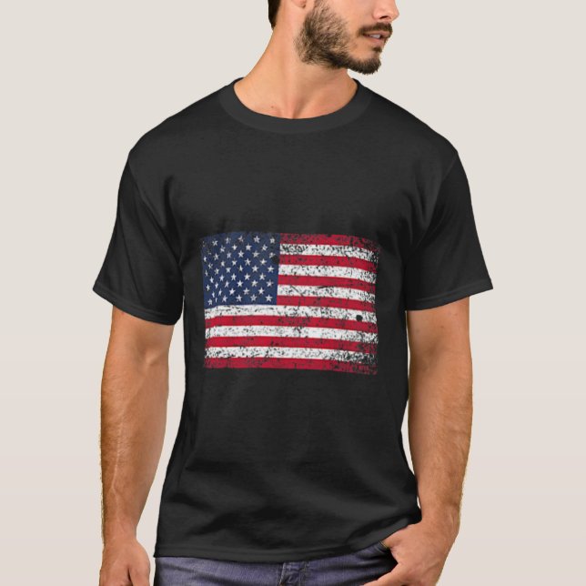 Camiseta De Julho, Sofrendo A Pocket De Bandeira Americana (Frente)