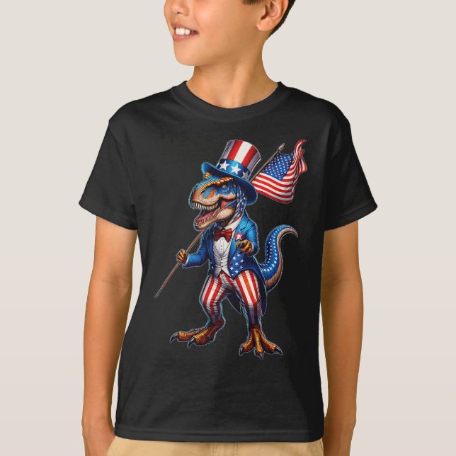 Camiseta De Julho T-rex U.A Patriótica Bandeira Americana D (Frente)