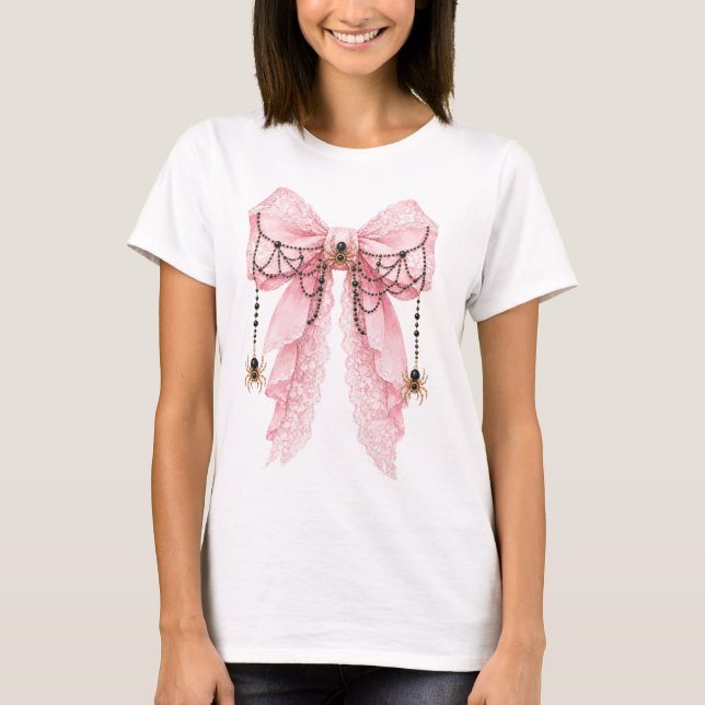 Camiseta de laço de aranha coquete rosa (Frente)