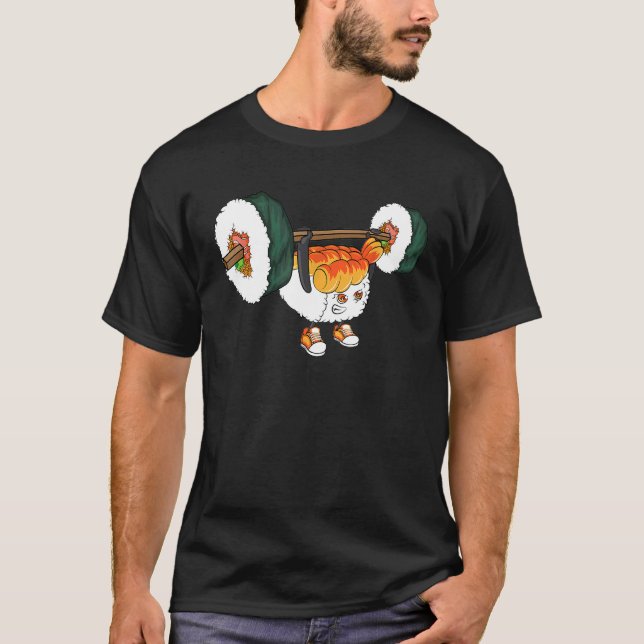 Camiseta de Levantamento de Peso de Sushi Comida J (Frente)
