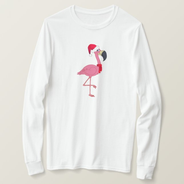 Camiseta de Leve Longa, Flamingo, de Natal rosa (Frente do Design)