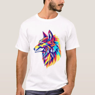 Camiseta de Lobo Geométrico Colorido