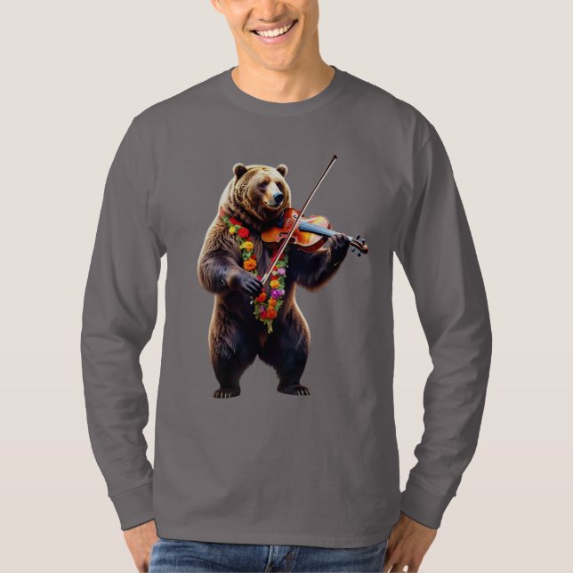 Camiseta de Longa Folga Violinista de Urso Encanta (Frente)
