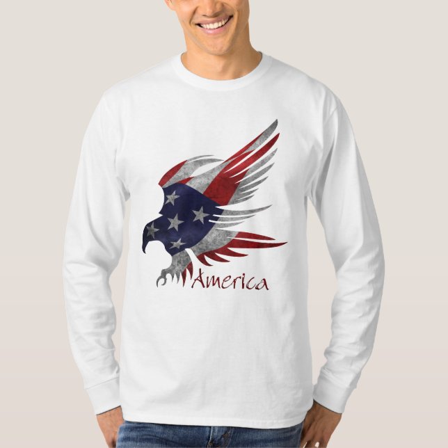 Camiseta de Longa Folha M da Águia Americana (Frente)