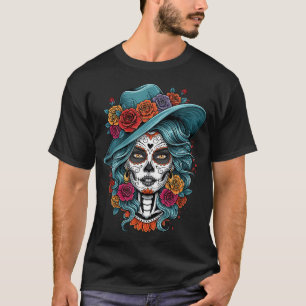 Camiseta De Los Muertos La Catrina Dia Dos Mortos Açúcar Cr