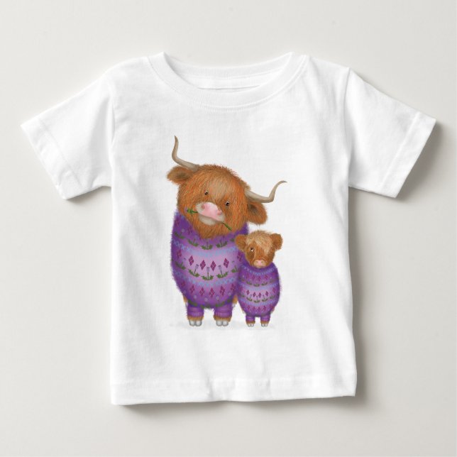 Camiseta de mãe e bebê das Highland Highland (Frente)