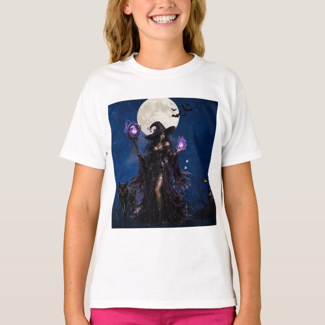 Camiseta de Mágica Bruxa de Halloween Lua (Frente)