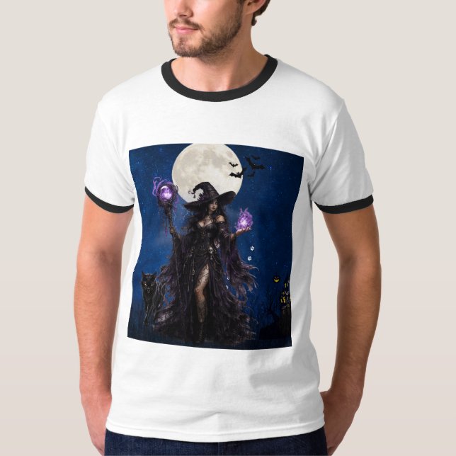 Camiseta de Mágica Bruxa de Halloween Lua (Frente)