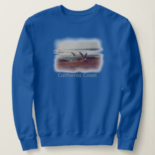 Camiseta de manga comprida com gaivotas na costa d