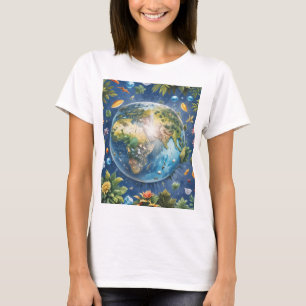 camiseta de manga curta com imagem da terra