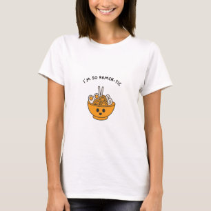 Camiseta de manga curta com ramen e uma citação di