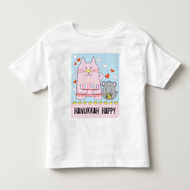Camiseta de Manga Curta Hanukkah para Crianças Gat (Frente)