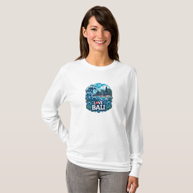 Camiseta de Manga Longa Blue and Green Love Bali (Frente Completa)