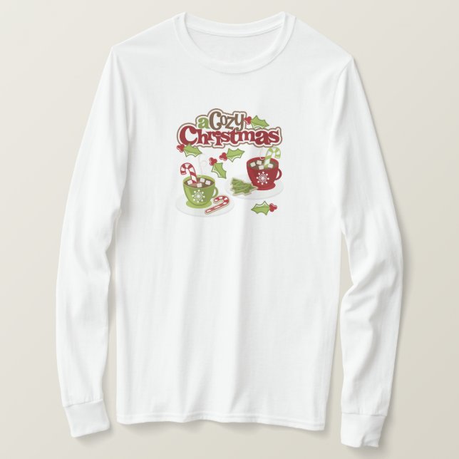 Camiseta de Manga Longa Chocolate Quente de Natal  (Frente do Design)