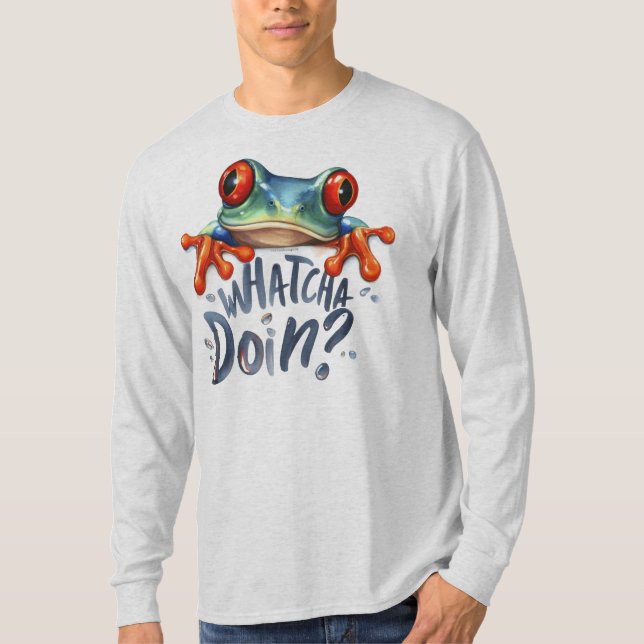 Camiseta de manga longa com citação de rã anfíbia  (Frente)
