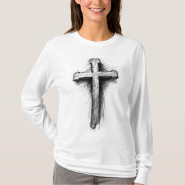 Camiseta de manga longa com cruz cristã ousada par