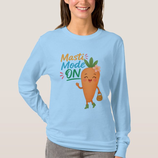 Camiseta de manga longa Cute Carrot Masti Mode ON  (Frente)