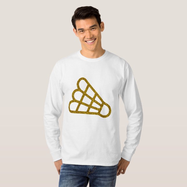 Camiseta de manga longa de badminton dourada (Frente Completa)