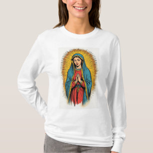 Camiseta de manga longa feminina retrô Virgem Mari