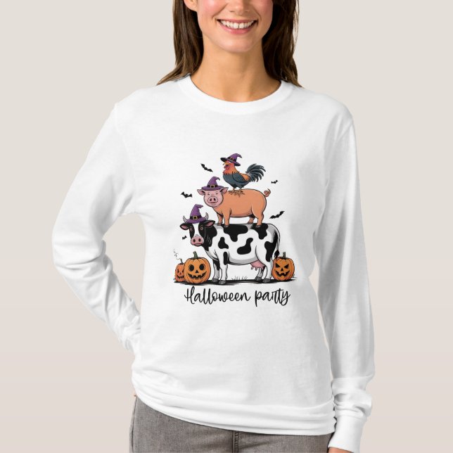 Camiseta de Manga Longa Festa de Halloween dos Ani (Frente)