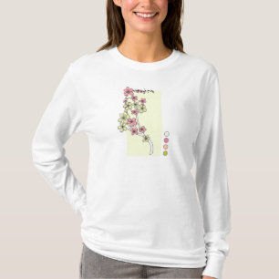 Camiseta de Manga Longa Flores Rosa Verde