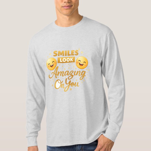 Camiseta de Manga Longa Gold Smile Script (Frente)