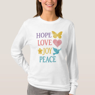 Camiseta de Manga Longa Hope Love Joy Peace – Pres