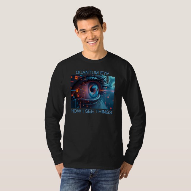 Camiseta de manga longa preta masculina Quantum Ey (Frente Completa)
