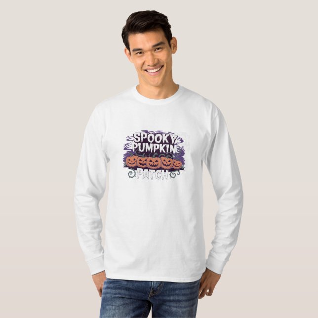 Camiseta de Manga Longa Spooky Pumpkin Patch Hallo (Frente Completa)